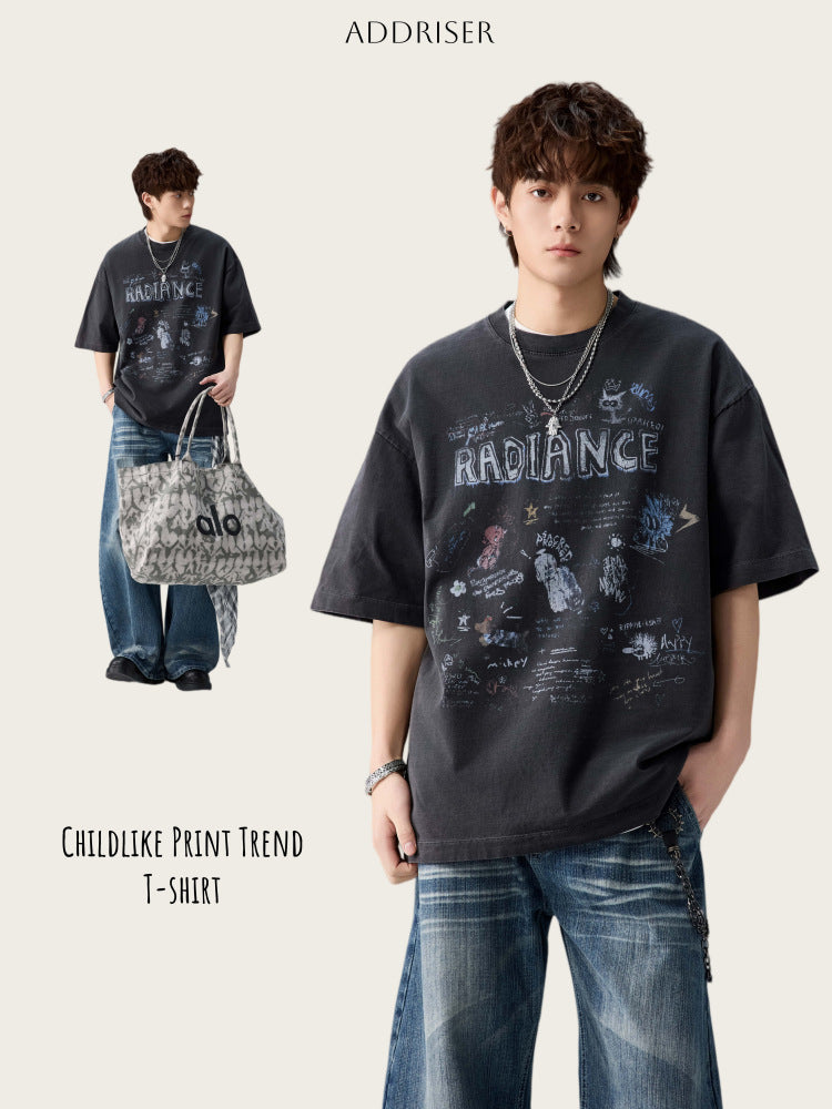 チョークアートグラフィカルTシャツ
