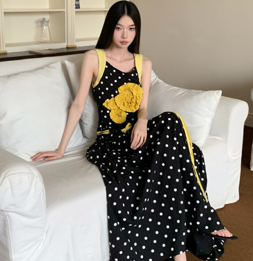 ドットリネンマキシワンピース