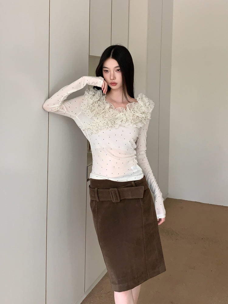 ドットフリルロングTシャツ