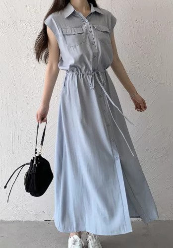 前ボタンドロストシャツワンピース