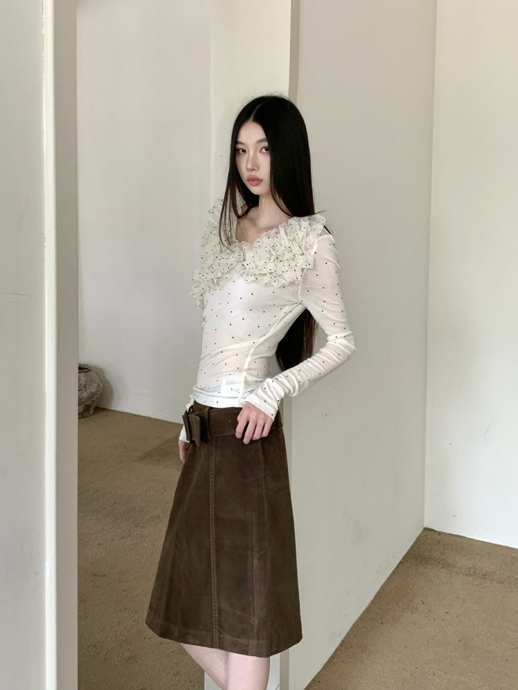 ドットフリルロングTシャツ