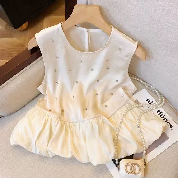 ノースリビジューバルーンペプラムトップス