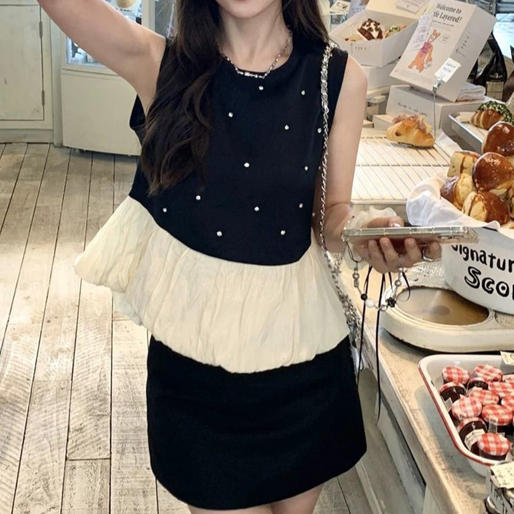 ノースリビジューバルーンペプラムトップス