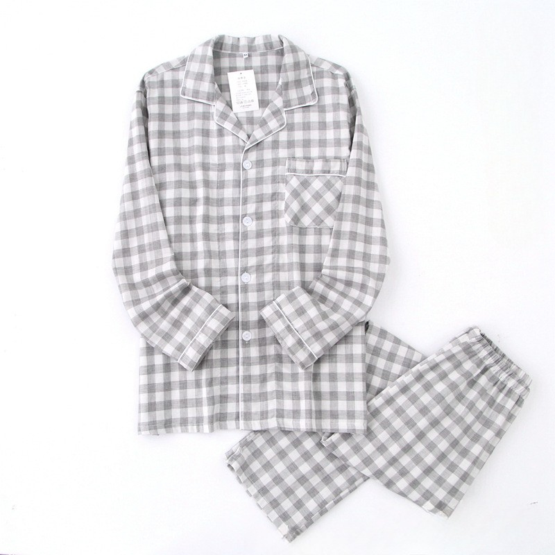 【ブロックチェック】綿100％ メンズ長袖ルームウェア