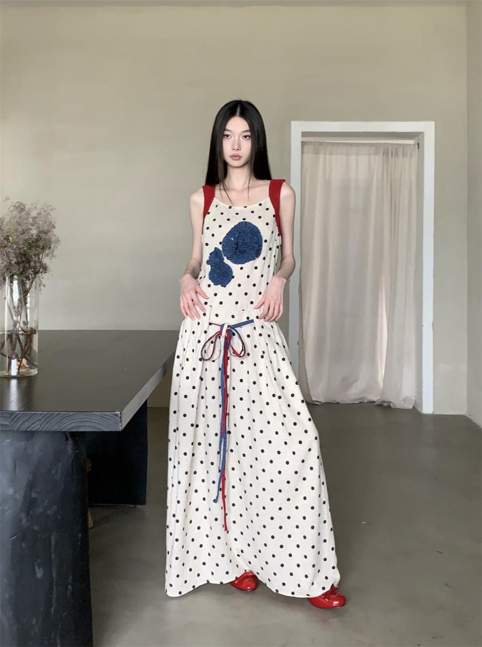 ドットリネンマキシワンピース