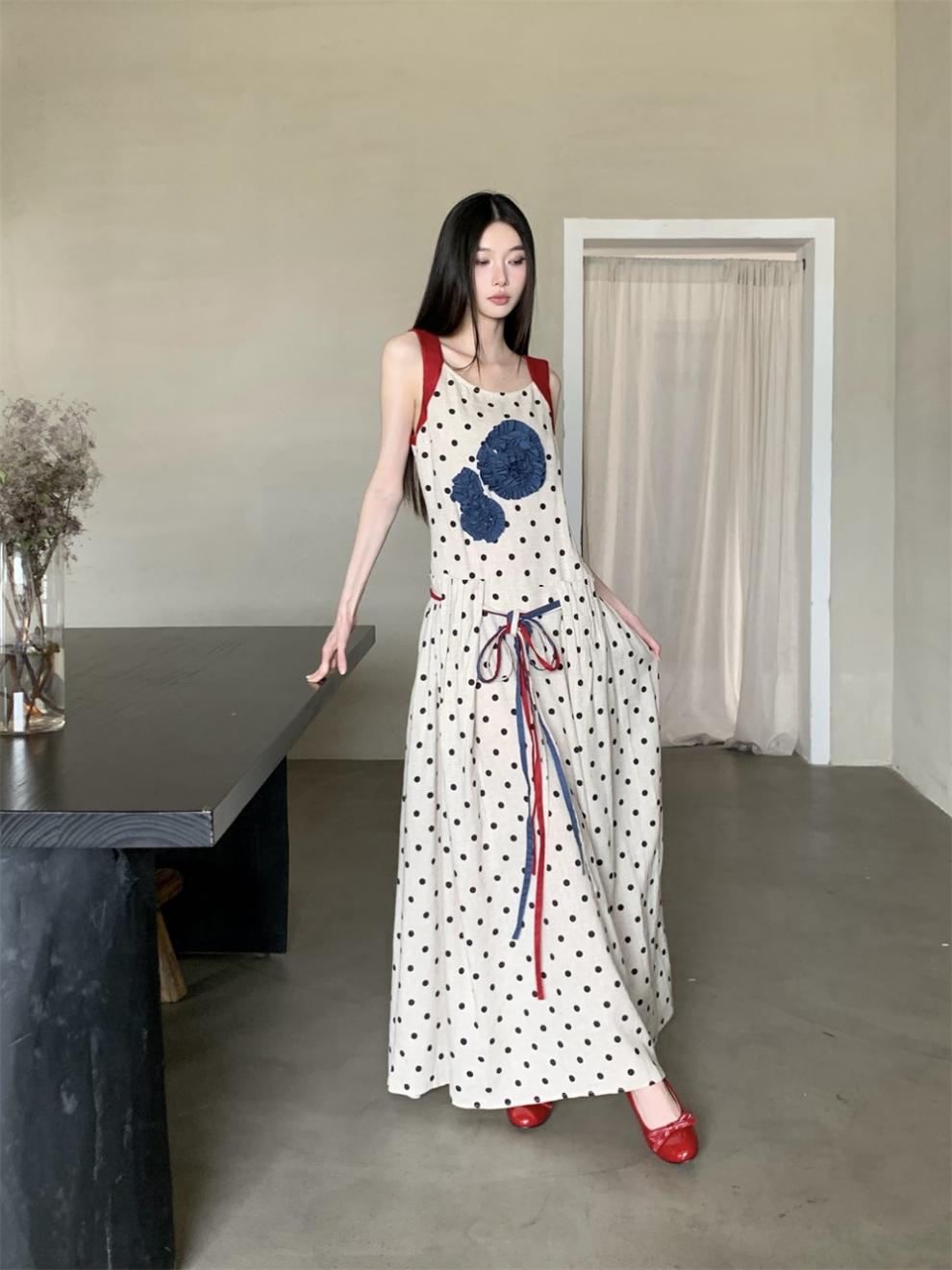 ドットリネンマキシワンピース