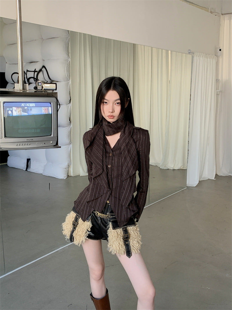 スカーフウェストシェイプシャツ