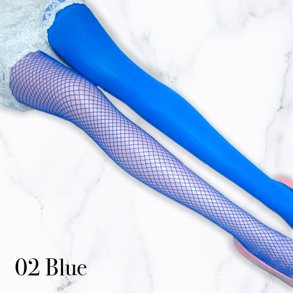 アシンメトリータイツ 無地ベロア風×メッシュ切替 個性派 カラータイツ レディースファッション