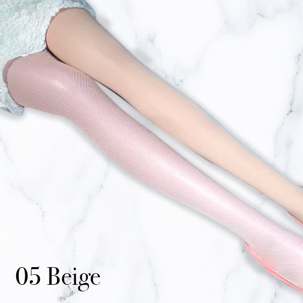 アシンメトリータイツ 無地ベロア風×メッシュ切替 個性派 カラータイツ レディースファッション