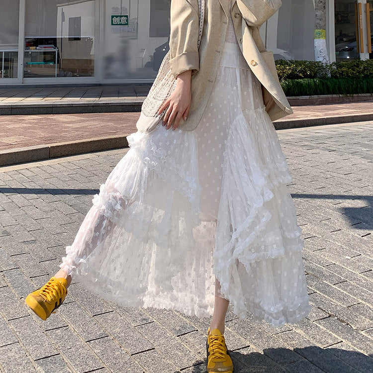 ドットレースフレアスカート