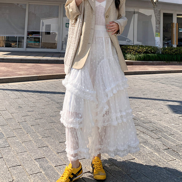 ドットレースフレアスカート