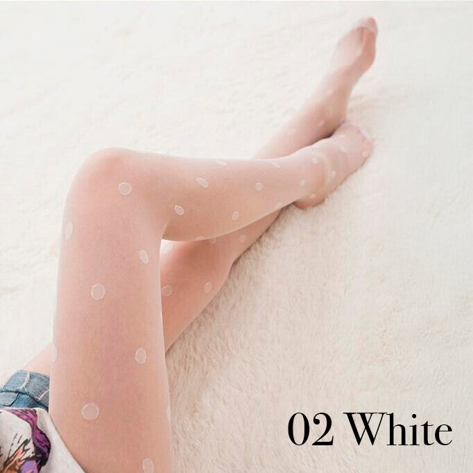 大きめドット柄 シアータイツ 薄手 15デニール パンティーストッキング ブラック ホワイト ポルカドット