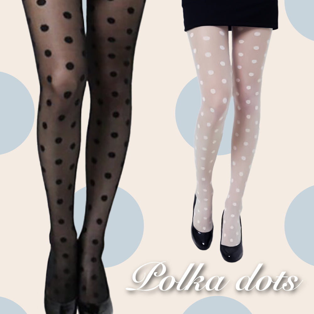 大きめドット柄 シアータイツ 薄手 15デニール パンティーストッキング ブラック ホワイト ポルカドット