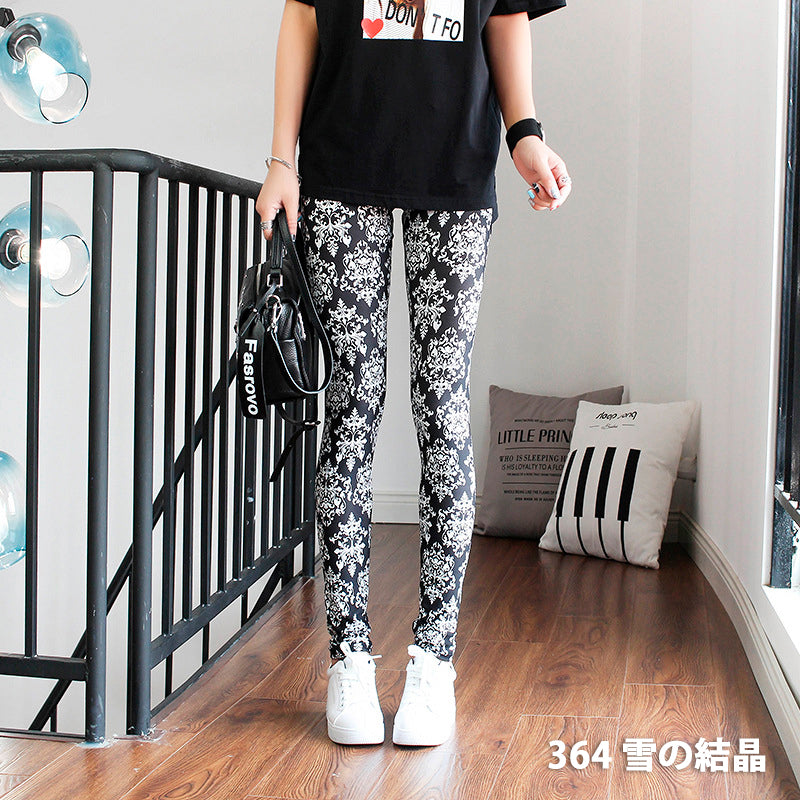 グラフィックプリント レギンス 派手柄 個性的 ストリート ストライプ お花柄 伸縮素材 薄手 九分丈パンツ ステージ衣装