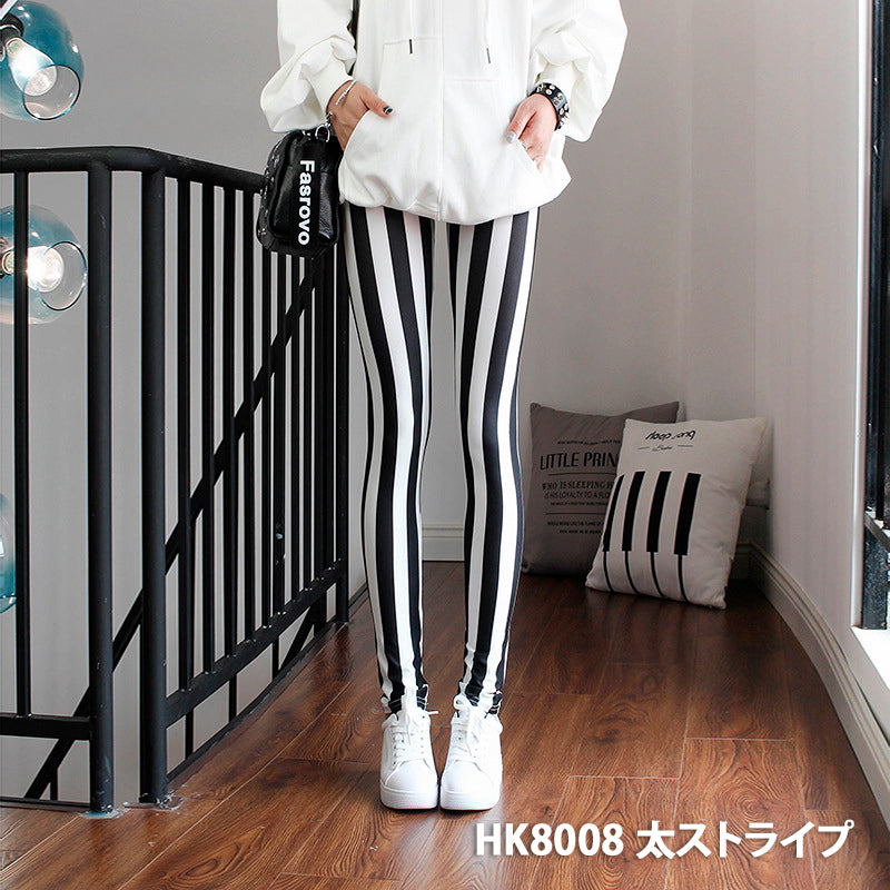 グラフィックプリント レギンス 派手柄 個性的 ストリート ストライプ お花柄 伸縮素材 薄手 九分丈パンツ ステージ衣装