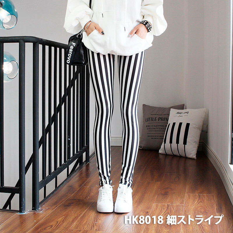 グラフィックプリント レギンス 派手柄 個性的 ストリート ストライプ お花柄 伸縮素材 薄手 九分丈パンツ ステージ衣装