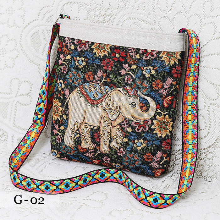 エスニック柄 ジャガード ショルダーバッグ 象 モチーフ 斜めがけ ミニトート レディース 軽量 フェス ギフト