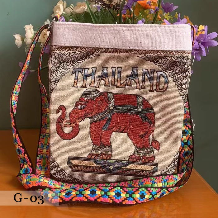 エスニック柄 ジャガード ショルダーバッグ 象 モチーフ 斜めがけ ミニトート レディース 軽量 フェス ギフト