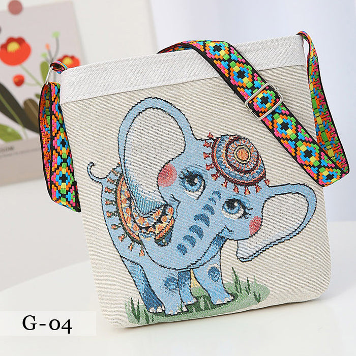 エスニック柄 ジャガード ショルダーバッグ 象 モチーフ 斜めがけ ミニトート レディース 軽量 フェス ギフト