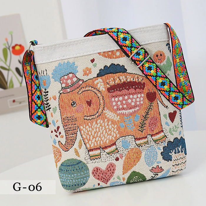 エスニック柄 ジャガード ショルダーバッグ 象 モチーフ 斜めがけ ミニトート レディース 軽量 フェス ギフト