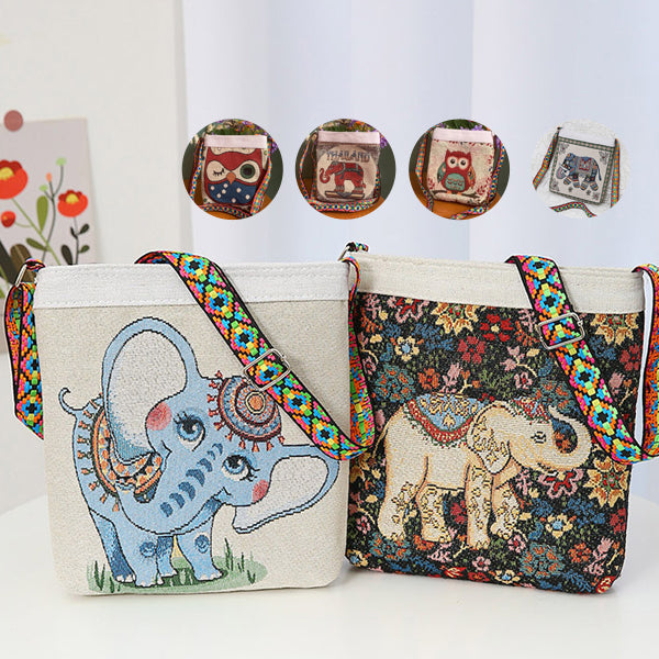エスニック柄 ジャガード ショルダーバッグ 象 モチーフ 斜めがけ ミニトート レディース 軽量 フェス ギフト