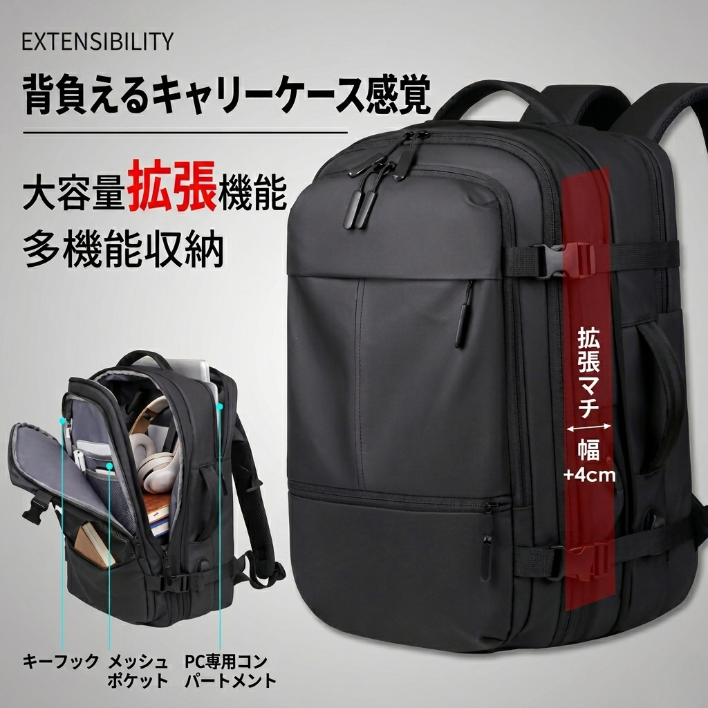 【エクスパンド】マチ拡張機能付き２WAYリュック