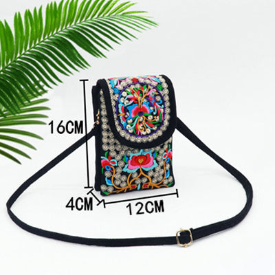 エスニック刺繍スマホポシェット ミニショルダー 民族調 花柄 ポーチ レディース 斜めがけバッグ