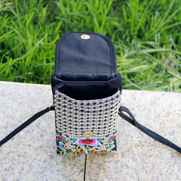 エスニック刺繍スマホポシェット ミニショルダー 民族調 花柄 ポーチ レディース 斜めがけバッグ