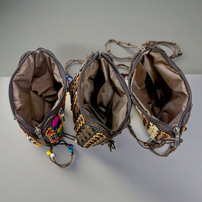 ビーズ編みモザイクバッグ ココナッツシェル カラフル 民族風 斜めがけ ミニショルダー 夏バッグ ハンドメイド