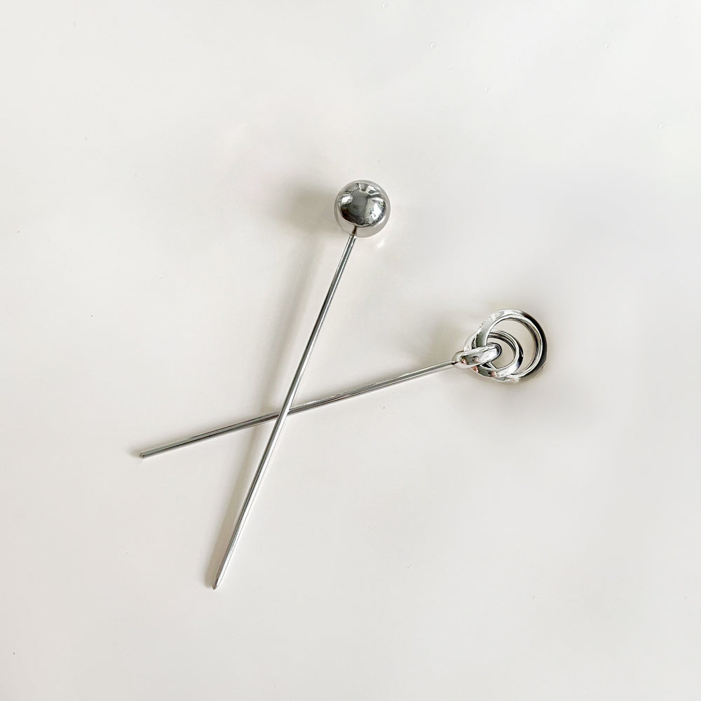 メタルリング＆ボールかんざし シルバーかんざし ヘアアクセサリー まとめ髪 シニヨン ヘアアレンジ レディース 和装 洋装 銀色