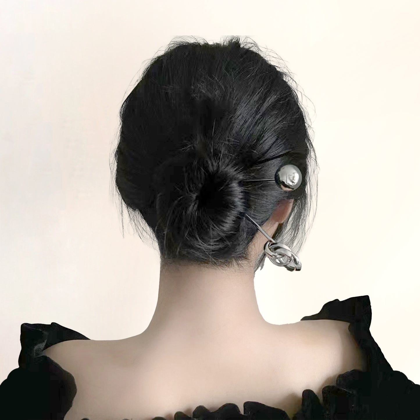 メタルリング＆ボールかんざし シルバーかんざし ヘアアクセサリー まとめ髪 シニヨン ヘアアレンジ レディース 和装 洋装 銀色