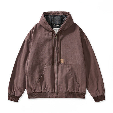 フーデッドワークジャケットチェックライナー