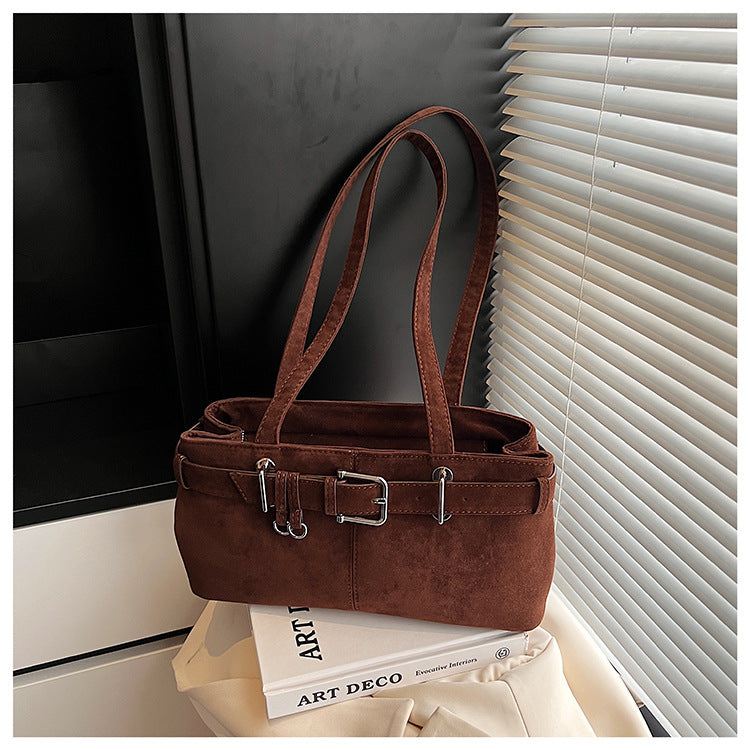 スエードタッチワイドハンドバッグ