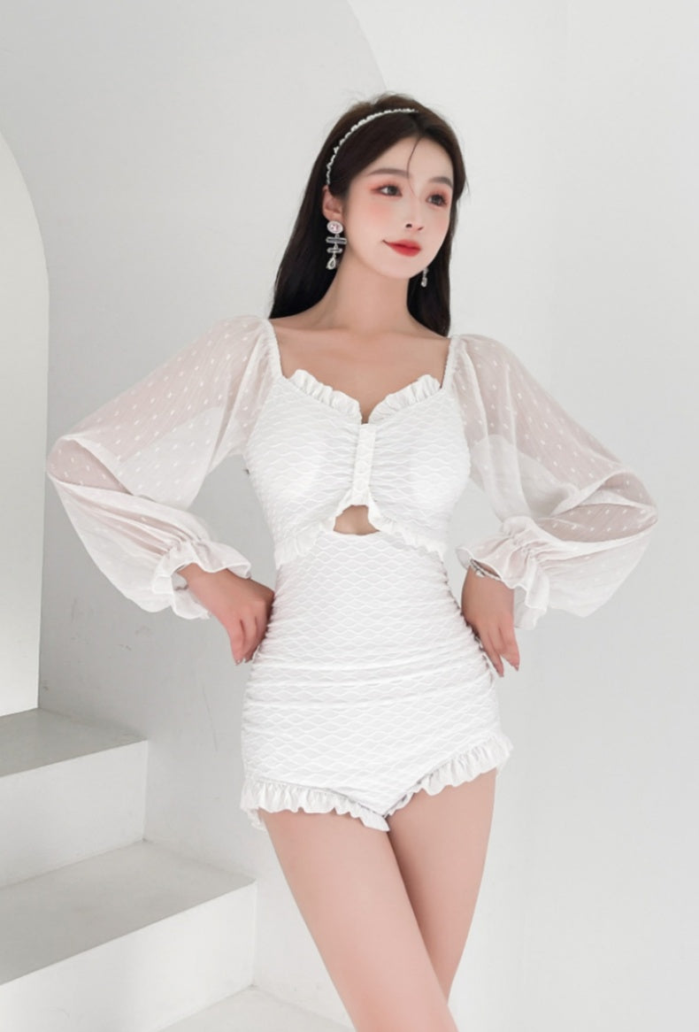 シアースリーブシフォンオールインワン水着