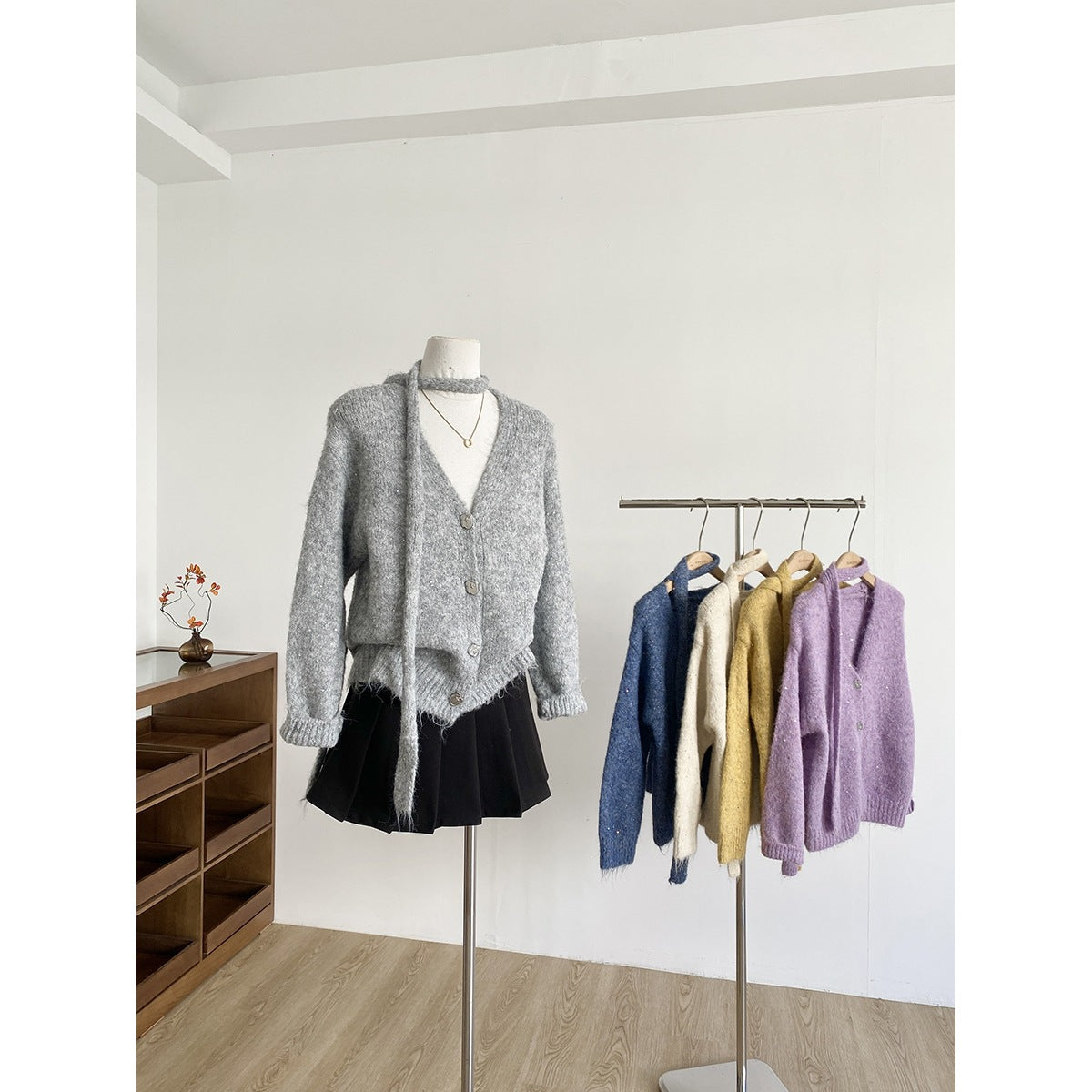 ショール付き Vネックニットカーディガン