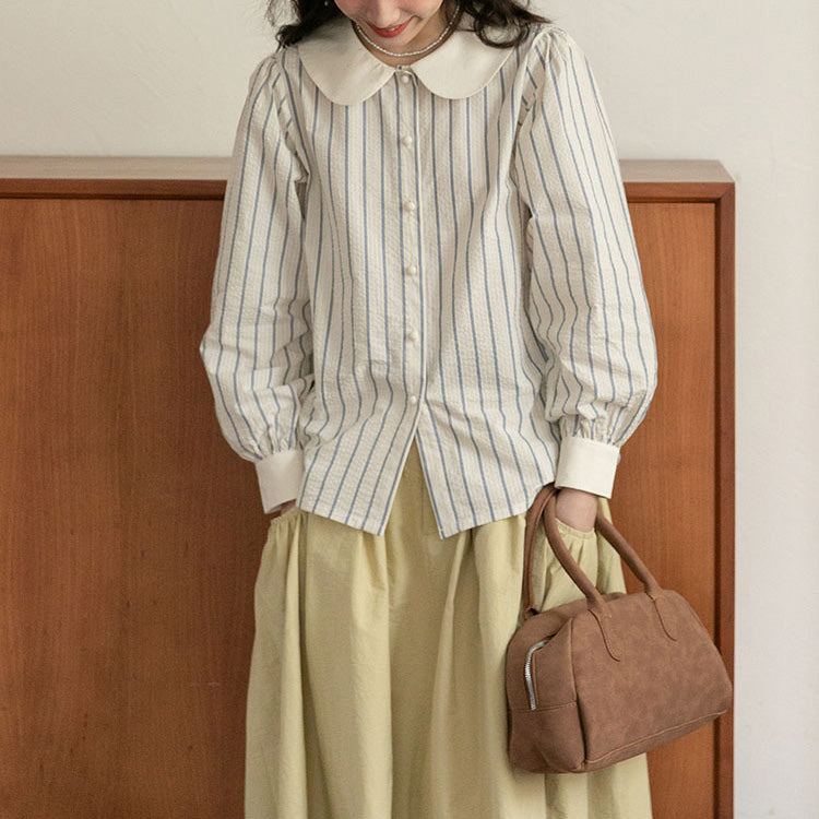 丸襟ストライプシャツ