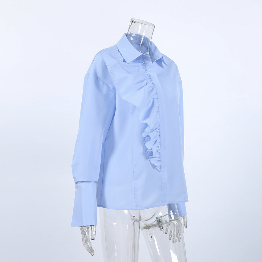 アシンメトリーフリルデザインシャツ