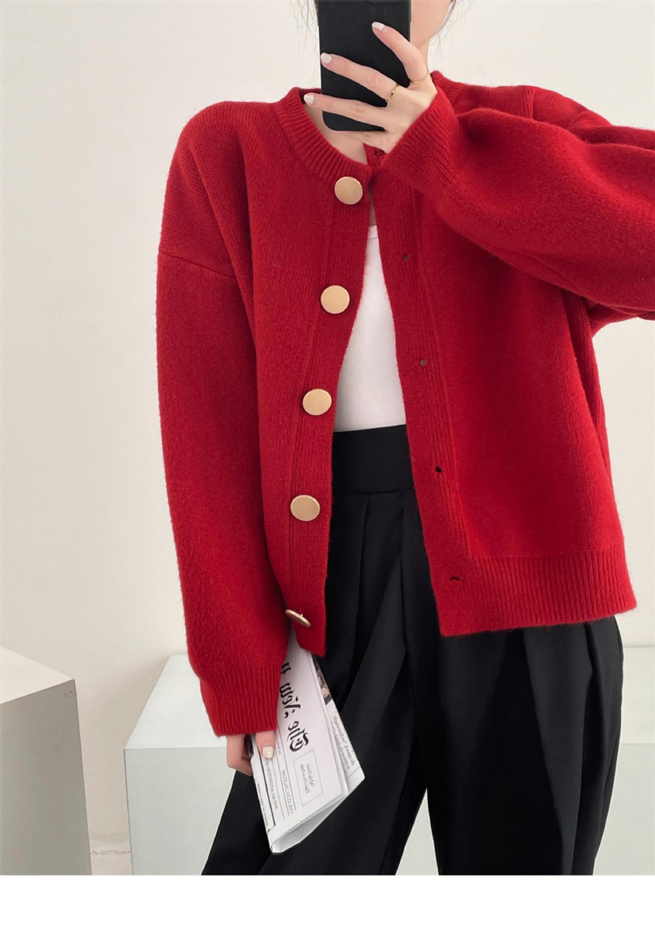 韓国風シングルブレストニットカーディガン
