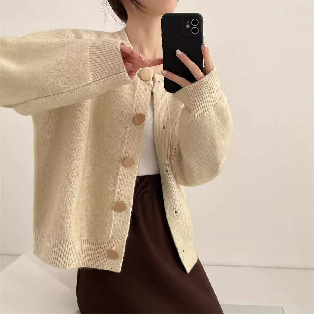 韓国風シングルブレストニットカーディガン