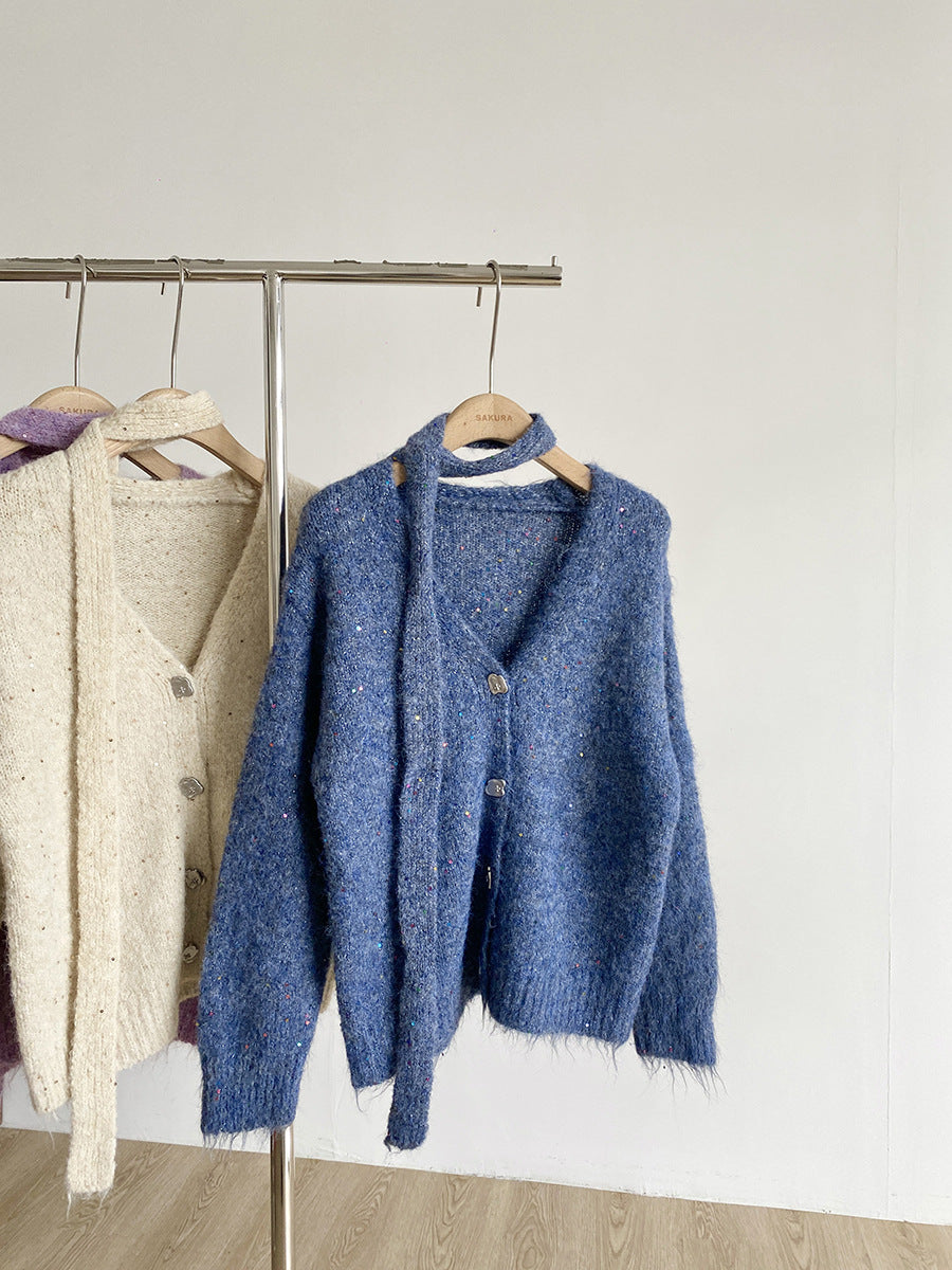 ショール付き Vネックニットカーディガン