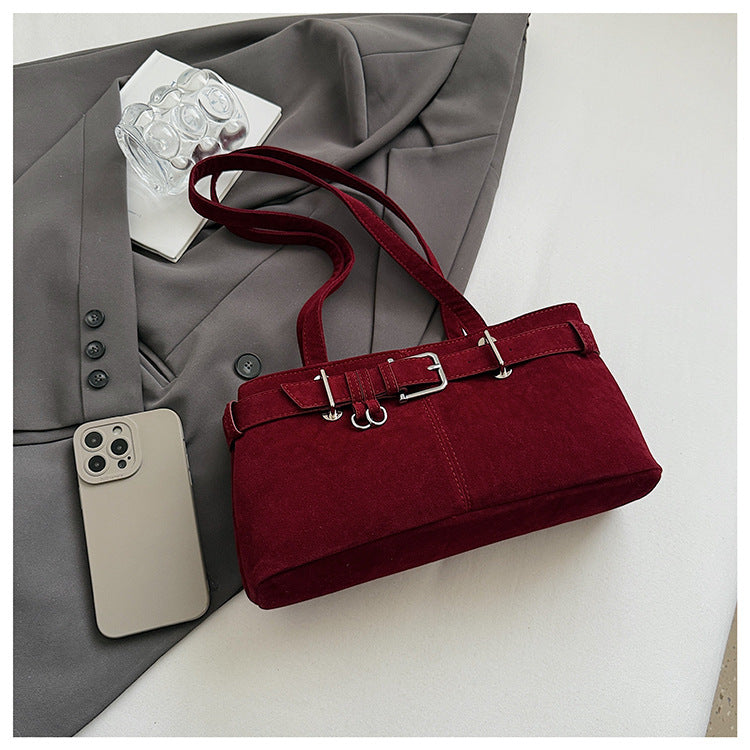 スエードタッチワイドハンドバッグ