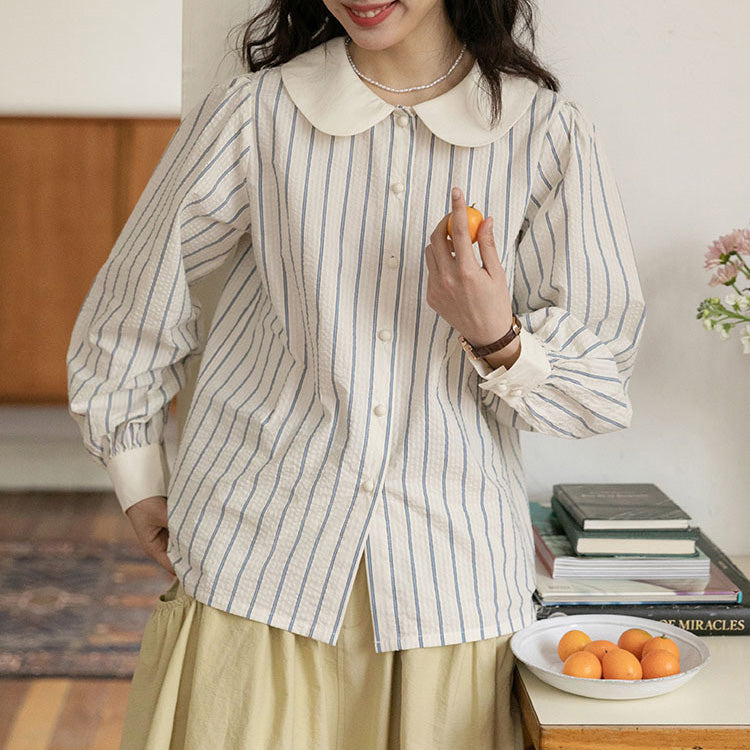 丸襟ストライプシャツ