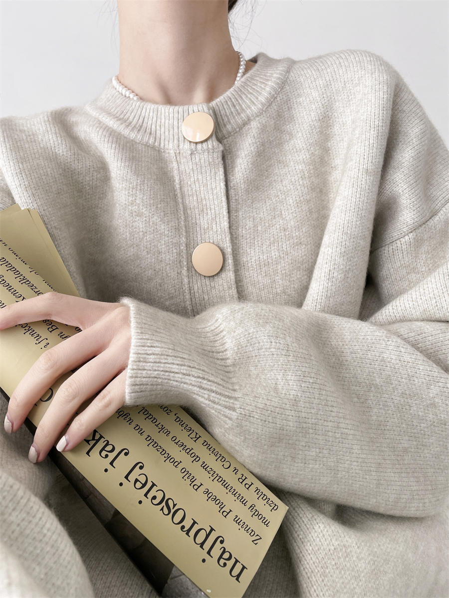 韓国風シングルブレストニットカーディガン