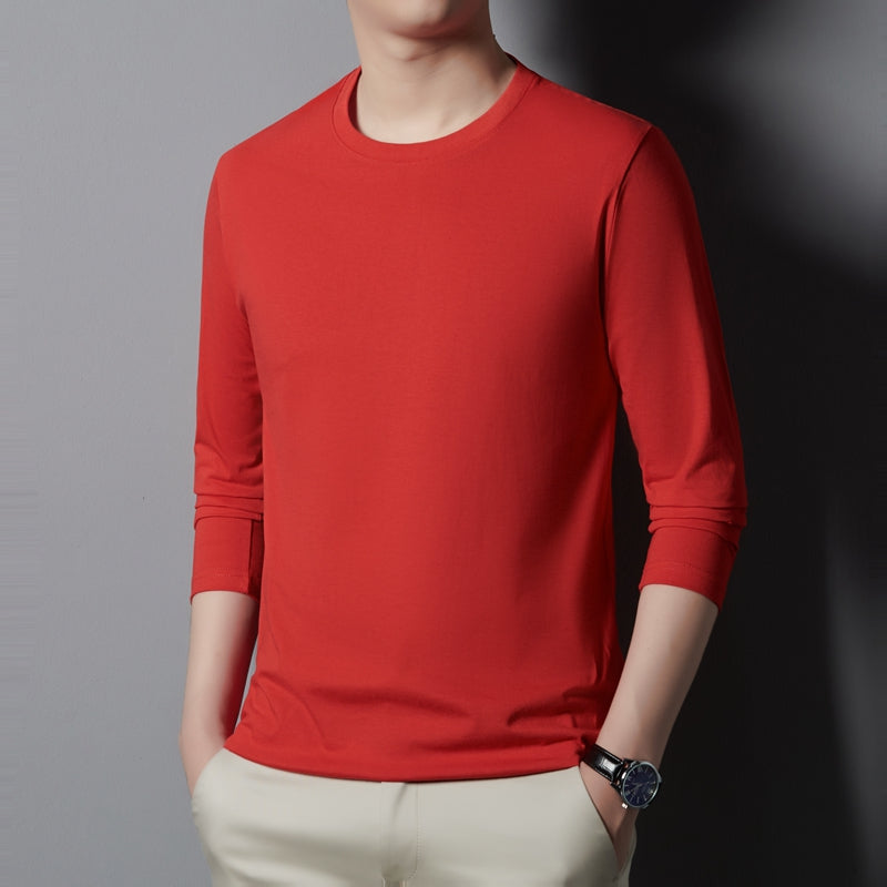 シンプル　ラウンドネック無地　長袖Tシャツ