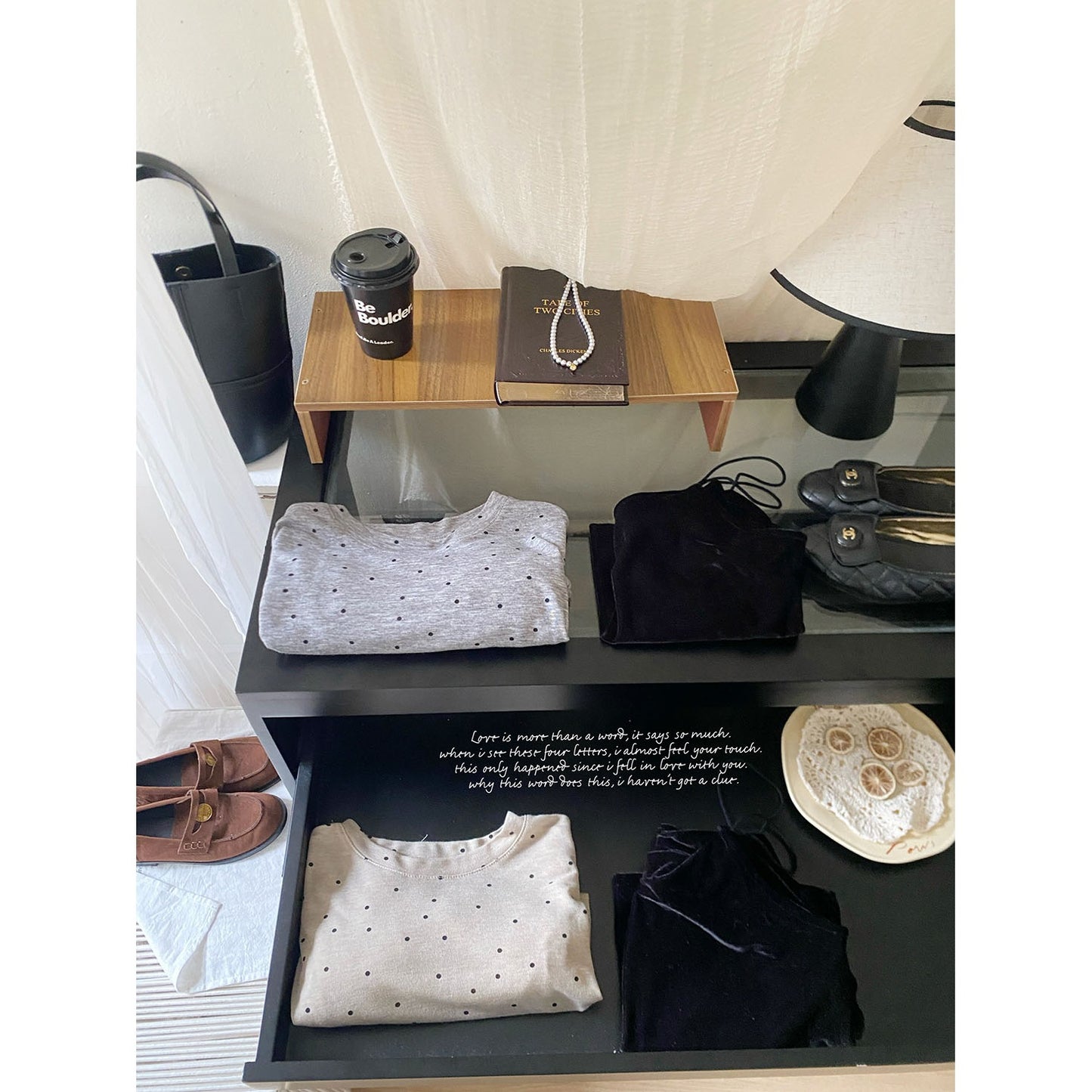 ドット柄トップス＆ベロアキャミソールセット