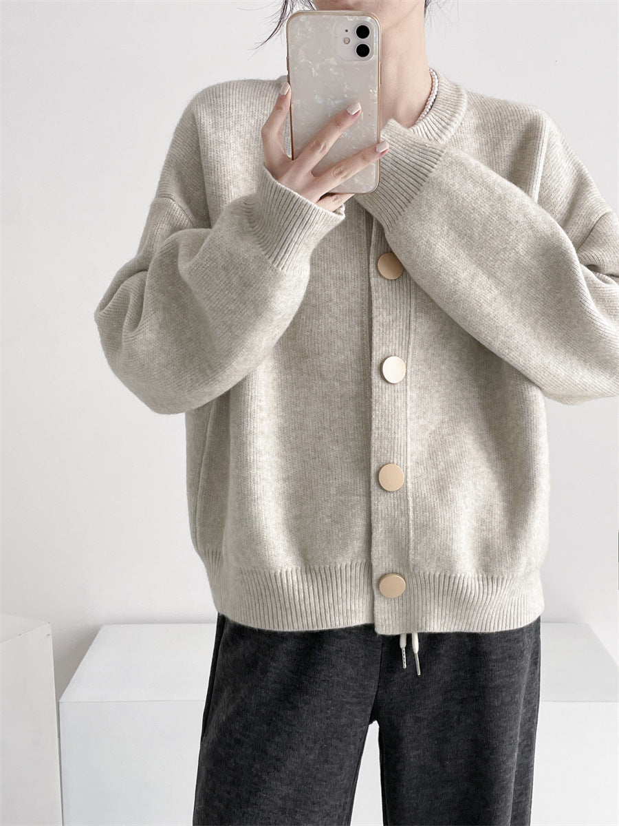 韓国風シングルブレストニットカーディガン