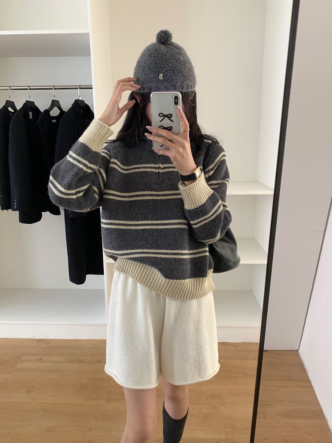 ハーフジップボーダーニット