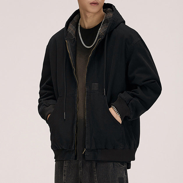 フーデッドワークジャケットチェックライナー