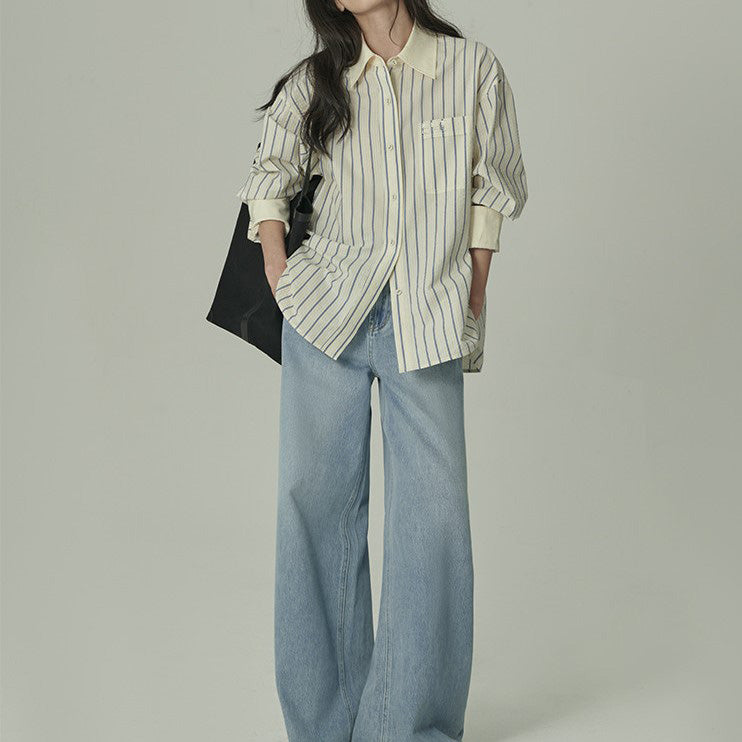 アイボリーカジュアルストライプシャツ