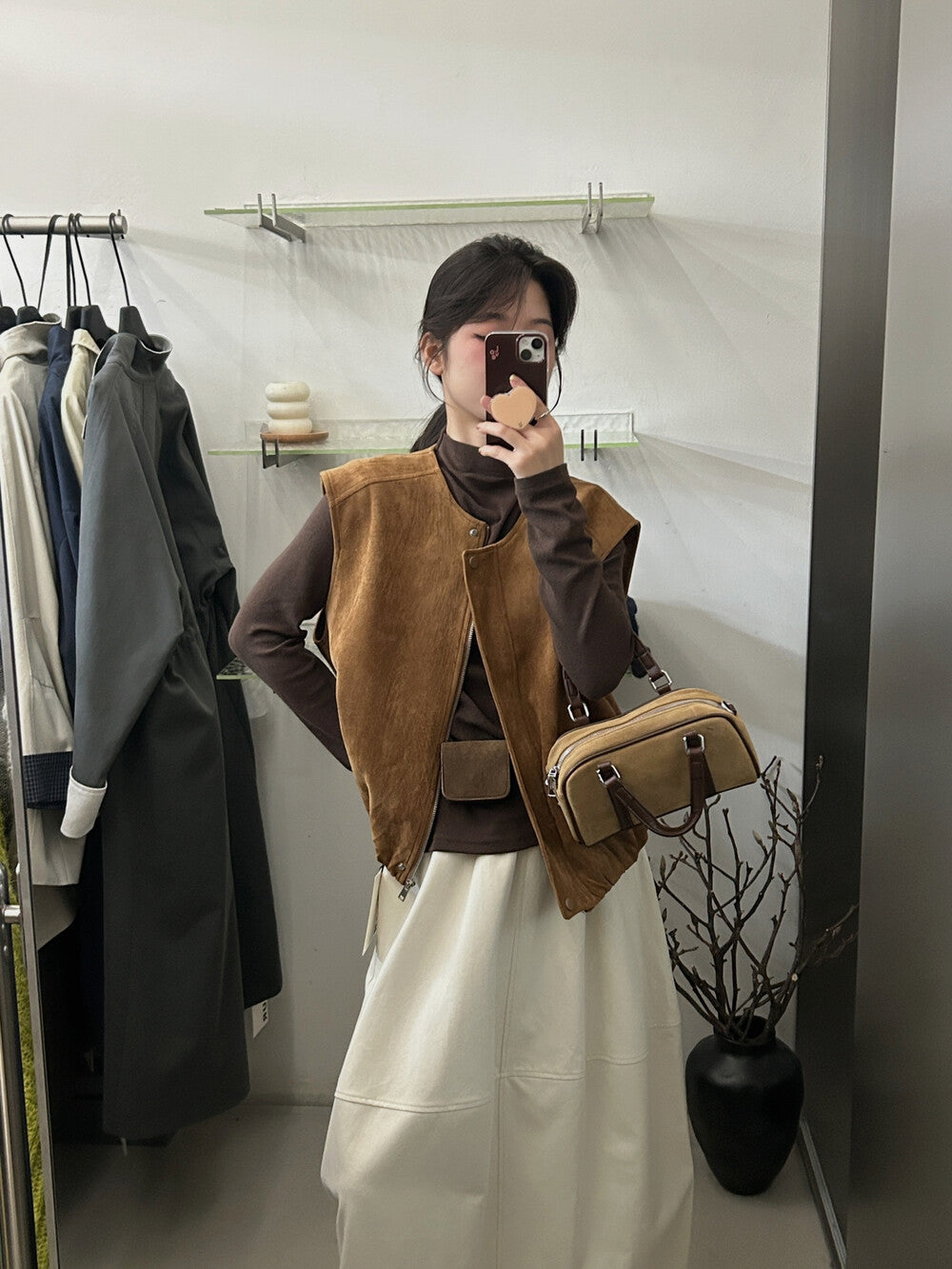 スエード調 ジップアップ ベスト×トップス　セットアップ